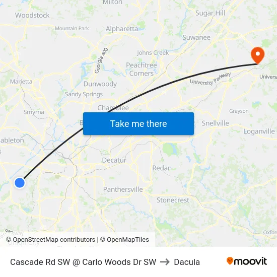 Cascade Rd SW @ Carlo Woods Dr SW to Dacula map