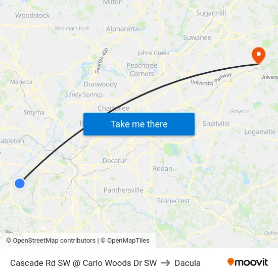 Cascade Rd SW @ Carlo Woods Dr SW to Dacula map