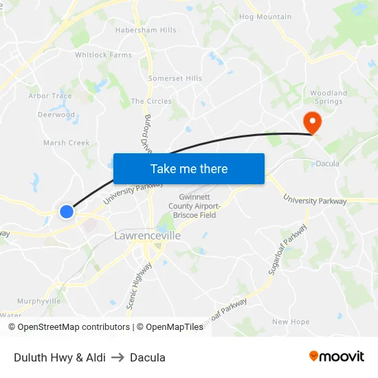 Duluth Hwy & Aldi to Dacula map