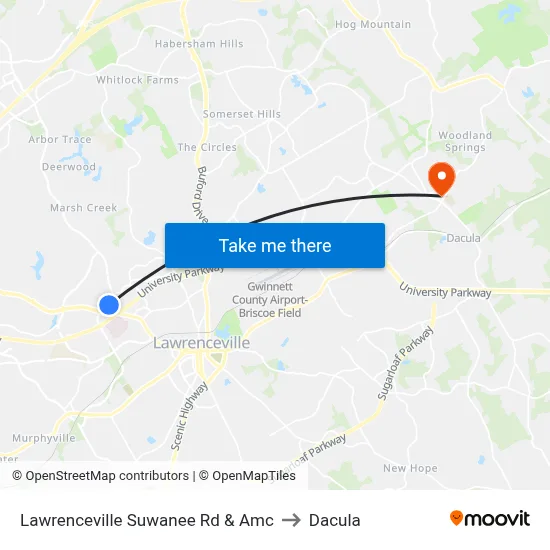 Lawrenceville Suwanee Rd & Amc to Dacula map