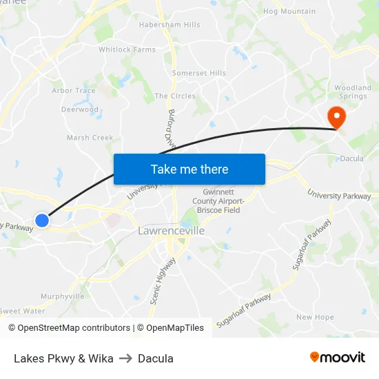 Lakes Pkwy & Wika to Dacula map