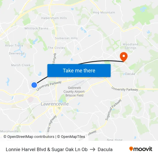 Lonnie Harvel Blvd & Sugar Oak Ln Ob to Dacula map