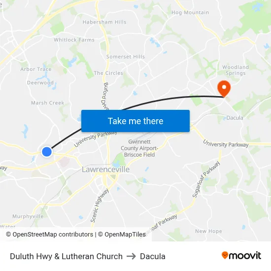 Duluth Hwy & Lutheran Church to Dacula map