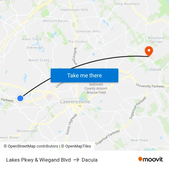 Lakes Pkwy & Wiegand Blvd to Dacula map