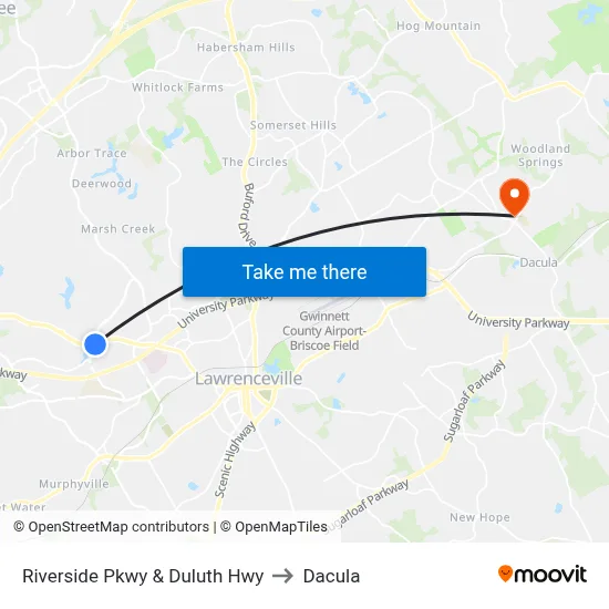 Riverside Pkwy & Duluth Hwy to Dacula map