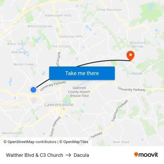 Walther Blvd & C3 Church to Dacula map