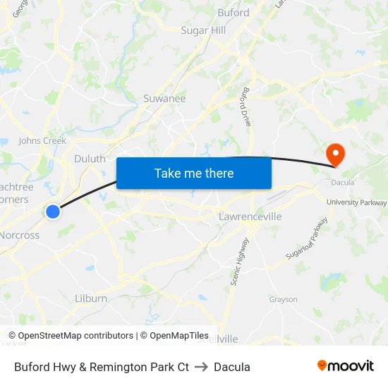 Buford Hwy & Remington Park Ct to Dacula map