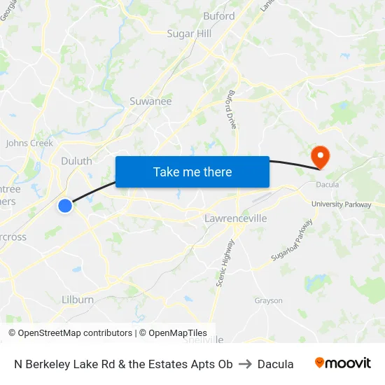 N Berkeley Lake Rd & the Estates Apts Ob to Dacula map