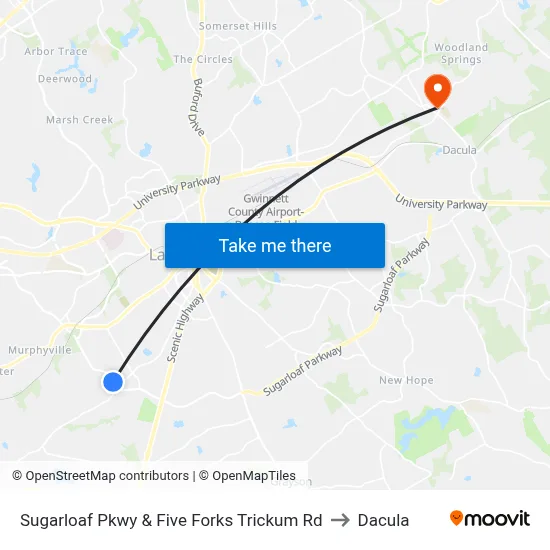 Sugarloaf Pkwy & Five Forks Trickum Rd to Dacula map
