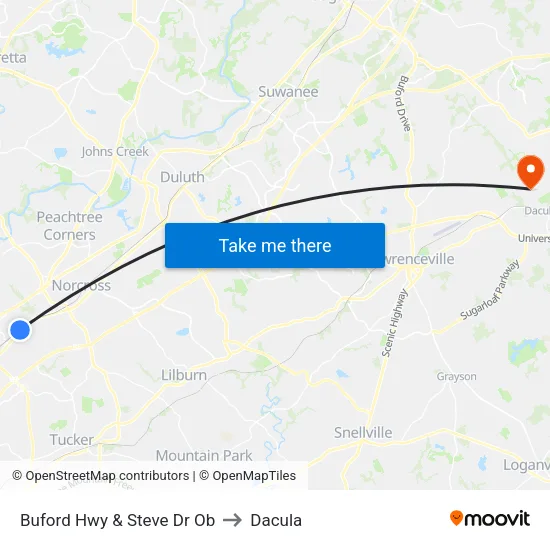 Buford Hwy & Steve Dr Ob to Dacula map