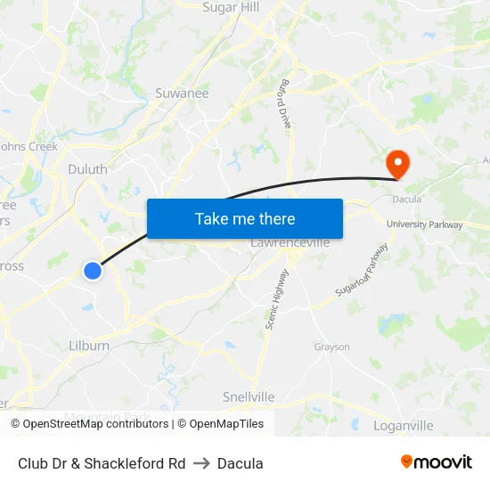Club Dr & Shackleford Rd to Dacula map