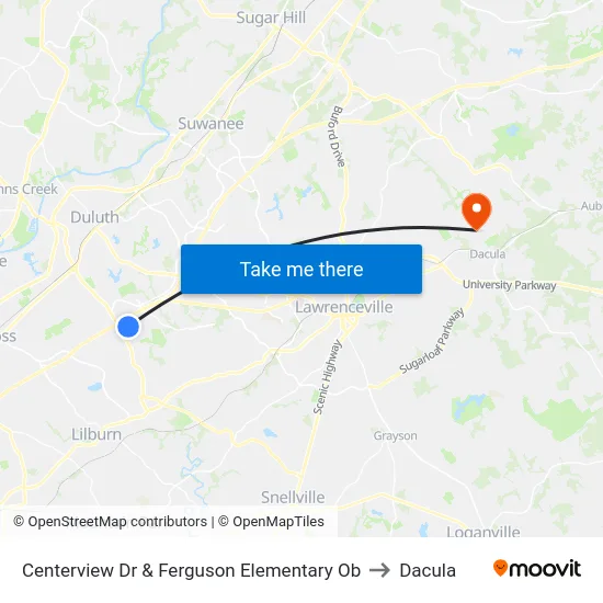 Centerview Dr & Ferguson Elementary Ob to Dacula map