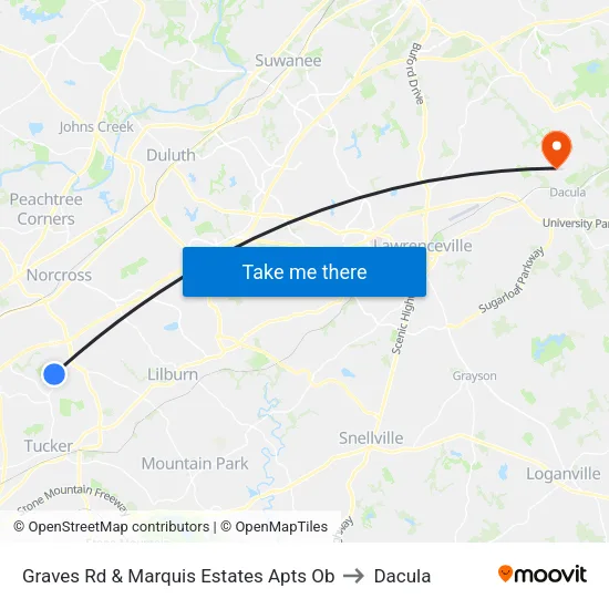 Graves Rd & Marquis Estates Apts Ob to Dacula map