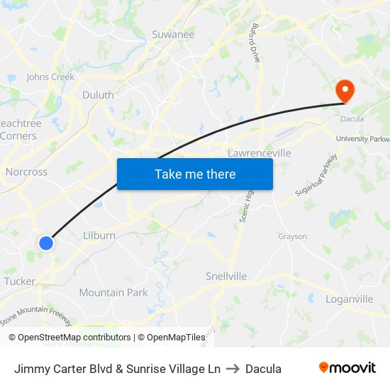 Jimmy Carter Blvd & Sunrise Village Ln to Dacula map