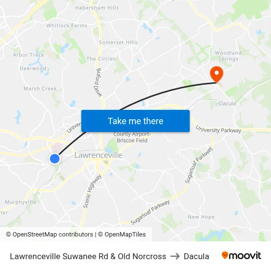 Lawrenceville Suwanee Rd & Old Norcross to Dacula map