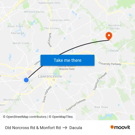 Old Norcross Rd & Monfort Rd to Dacula map