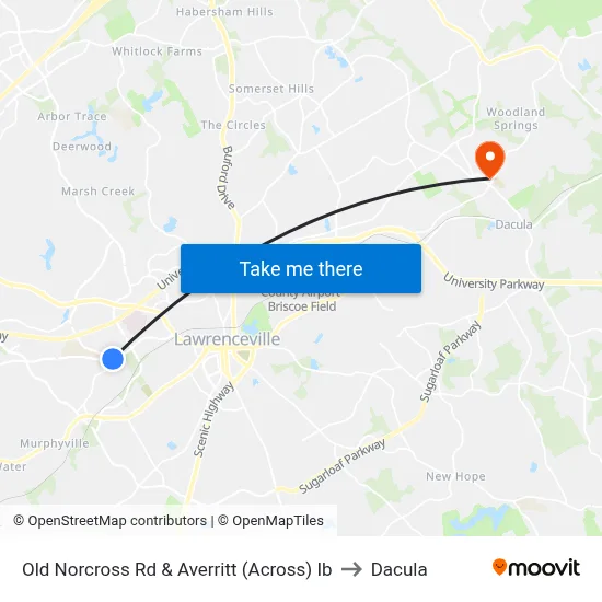 Old Norcross Rd & Averritt (Across) Ib to Dacula map