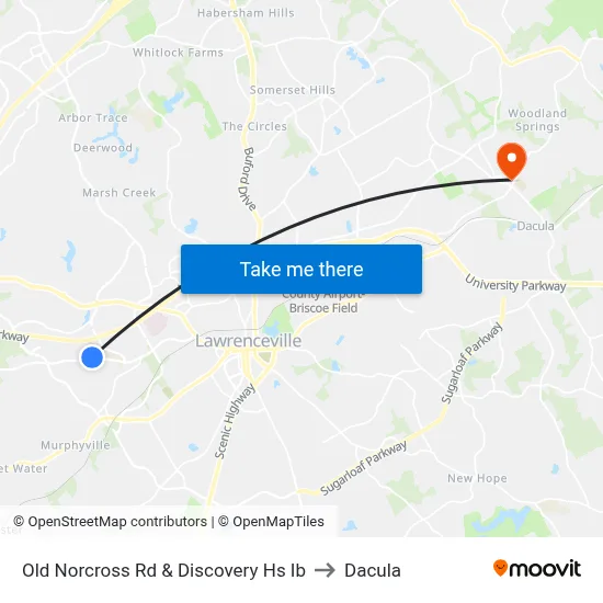 Old Norcross Rd & Discovery Hs Ib to Dacula map