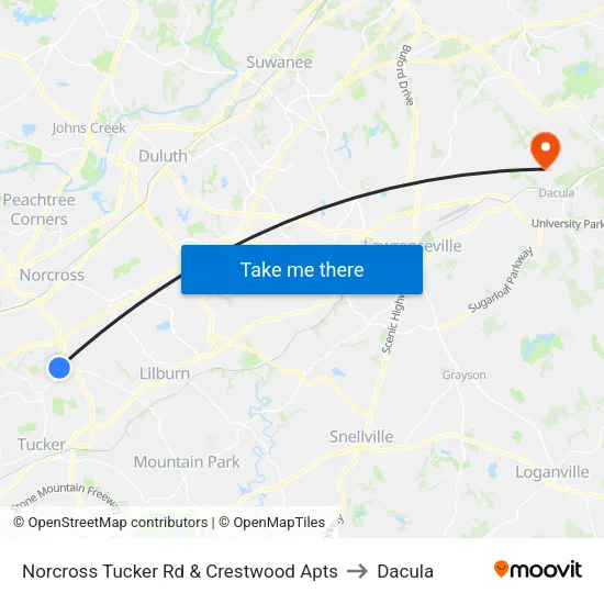 S Norcross Tucker Rd & Sinclair Apts to Dacula map