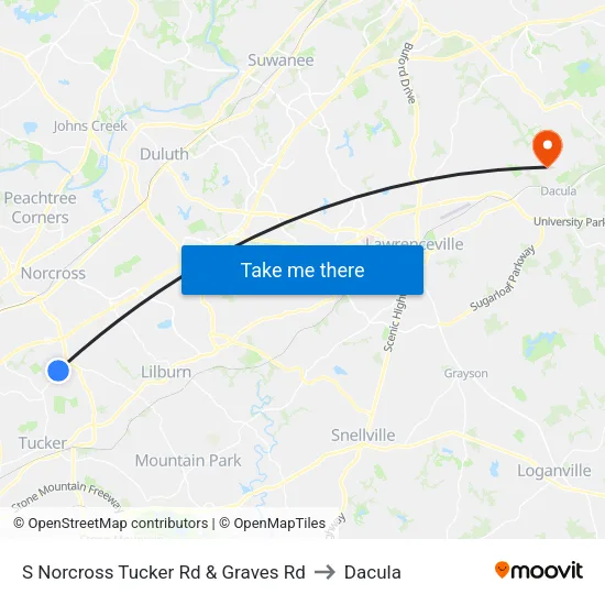 S Norcross Tucker Rd & Graves Rd to Dacula map