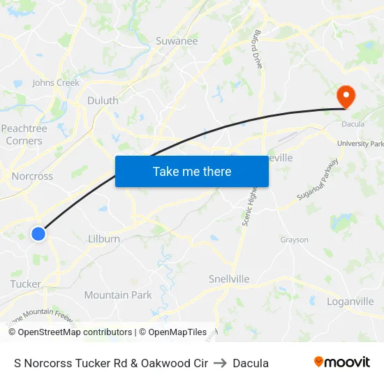 S Norcorss Tucker Rd & Oakwood Cir to Dacula map