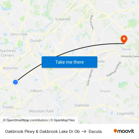 Oakbrook Pkwy & Oakbrook Lake Dr Ob to Dacula map