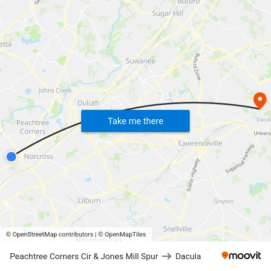 Peachtree Corners Cir & Jones Mill Spur to Dacula map