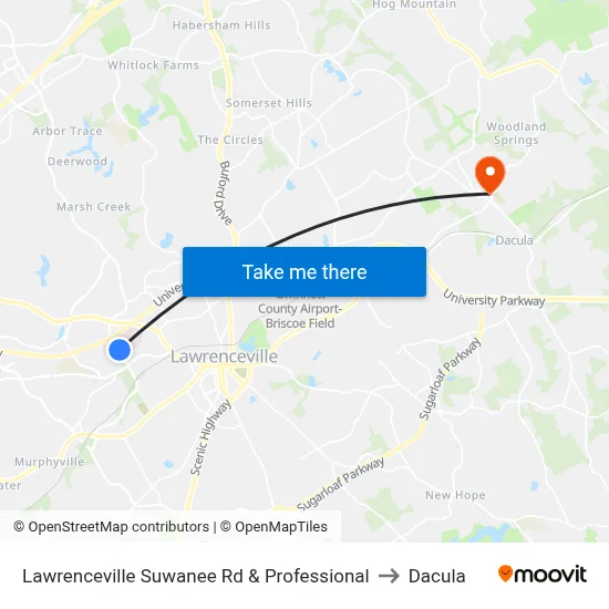 Lawrenceville Suwanee Rd & Professional to Dacula map