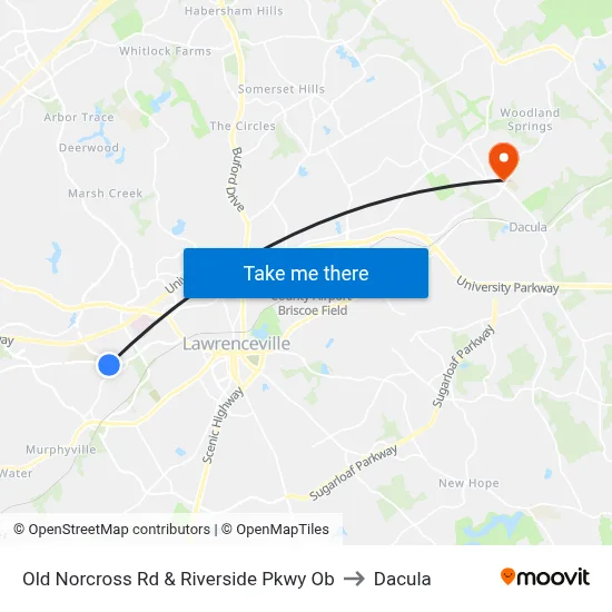 Old Norcross Rd & Riverside Pkwy Ob to Dacula map