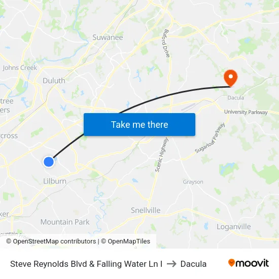 Steve Reynolds Blvd & Falling Water Ln I to Dacula map