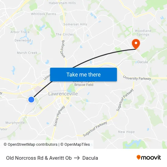 Old Norcross Rd & Averitt Ob to Dacula map