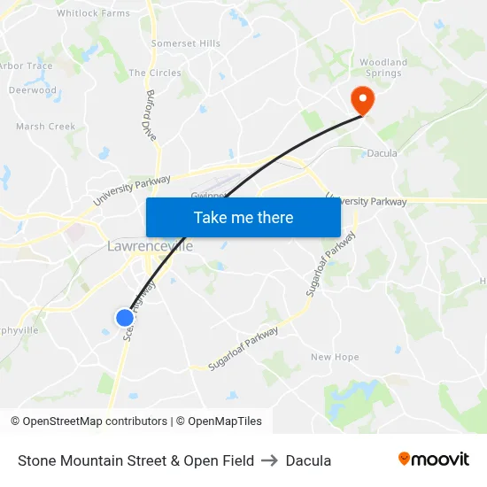 Stone Mountain Street & Open Field to Dacula map