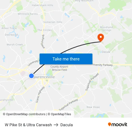 W Pike St & Ultra Carwash to Dacula map