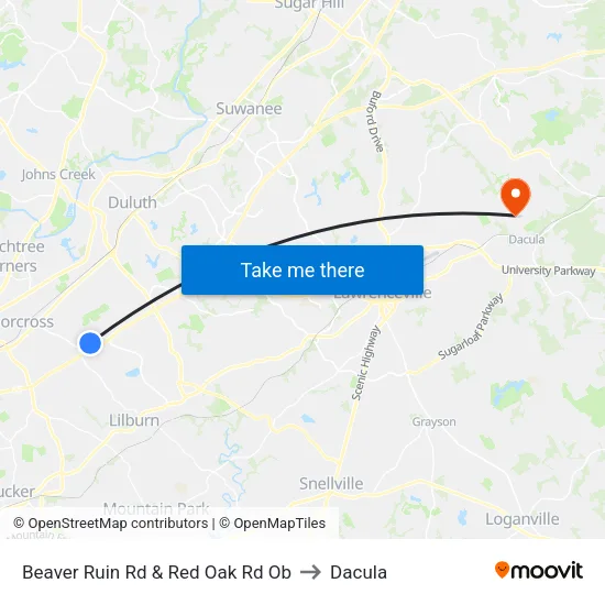 Beaver Ruin Rd & Red Oak Rd Ob to Dacula map