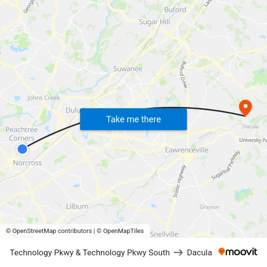 Technology Pkwy & Technology Pkwy South to Dacula map