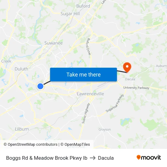 Boggs Rd & Meadow Brook Pkwy Ib to Dacula map