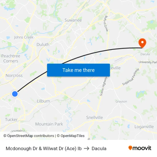 Mcdonough Dr & Wilwat Dr (Ace) Ib to Dacula map