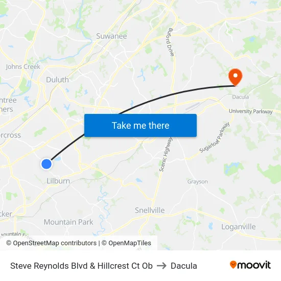 Steve Reynolds Blvd & Hillcrest Ct Ob to Dacula map