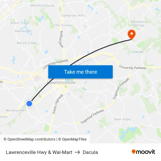 Lawrenceville Hwy & Wal-Mart to Dacula map