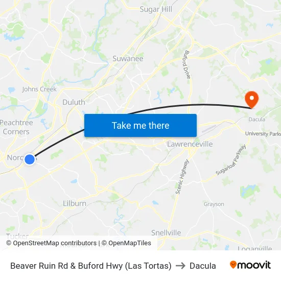 Beaver Ruin Rd & Buford Hwy (Las Tortas) to Dacula map