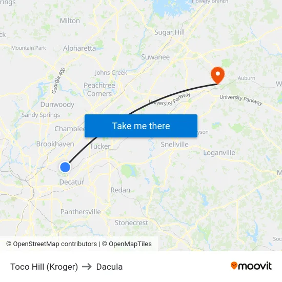 Toco Hill (Kroger) to Dacula map
