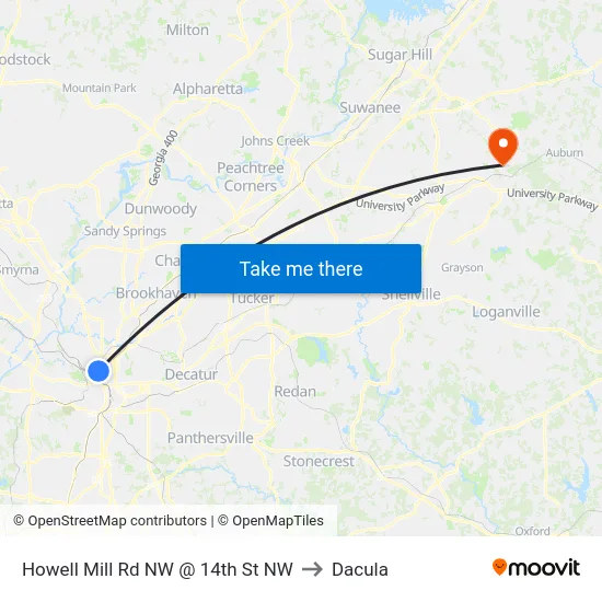 Howell Mill Rd NW @ 14th St NW to Dacula map