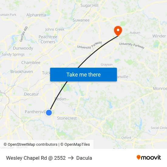 Wesley Chapel Rd @ 2552 to Dacula map