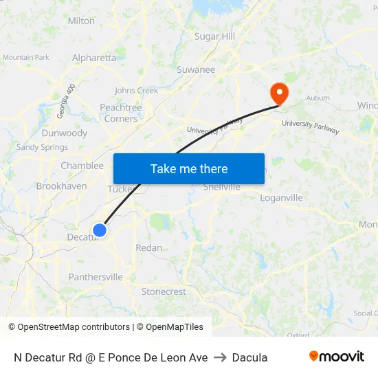N Decatur Rd @ E Ponce De Leon Ave to Dacula map
