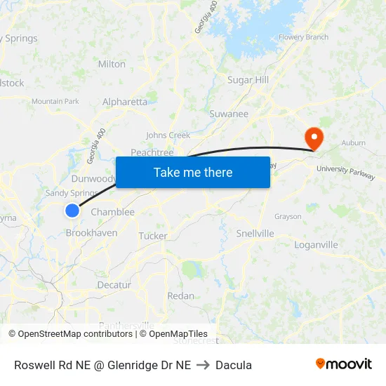 Roswell Rd NE @ Glenridge Dr NE to Dacula map