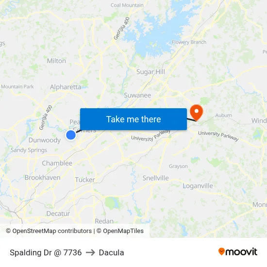 Spalding Dr @ 7736 to Dacula map