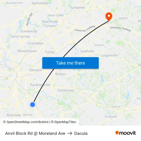 Anvil Block Rd @ Moreland Ave to Dacula map