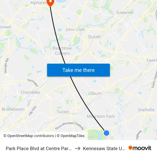 Park Place Blvd at Centre Park Court (Am to Kennesaw State University map