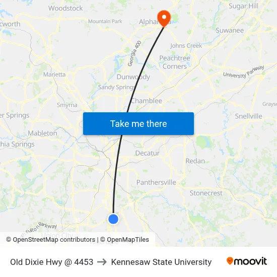 Old Dixie Hwy @ 4453 to Kennesaw State University map