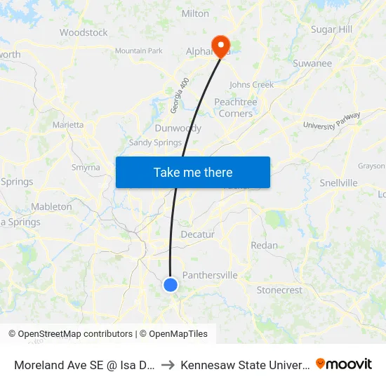 Moreland Ave SE @ Isa Dr SE to Kennesaw State University map